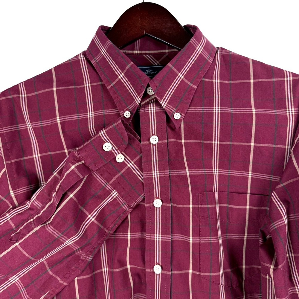 Dockers Mens‎ Long Sleeve Button Down Plaid Shirt Burgundy Size L